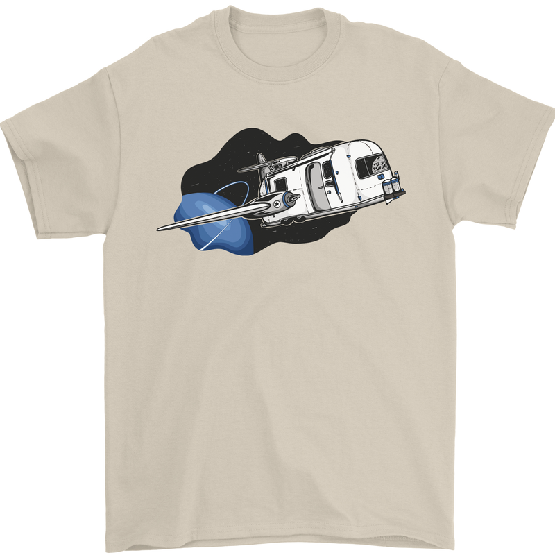 Funny Caravan Space Shuttle Caravanning Mens T-Shirt Cotton Gildan Sand