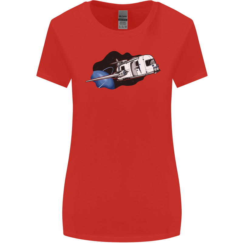 Funny Caravan Space Shuttle Caravanning Womens Wider Cut T-Shirt Red