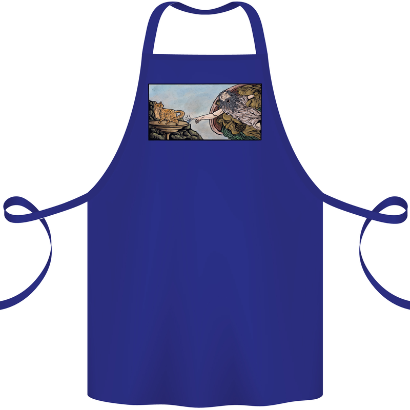 Funny Cat Creation Cotton Apron 100% Organic Royal Blue