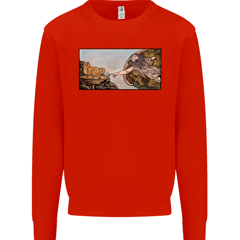 Funny Cat Creation Kids Sweatshirt Jumper Bright Red
