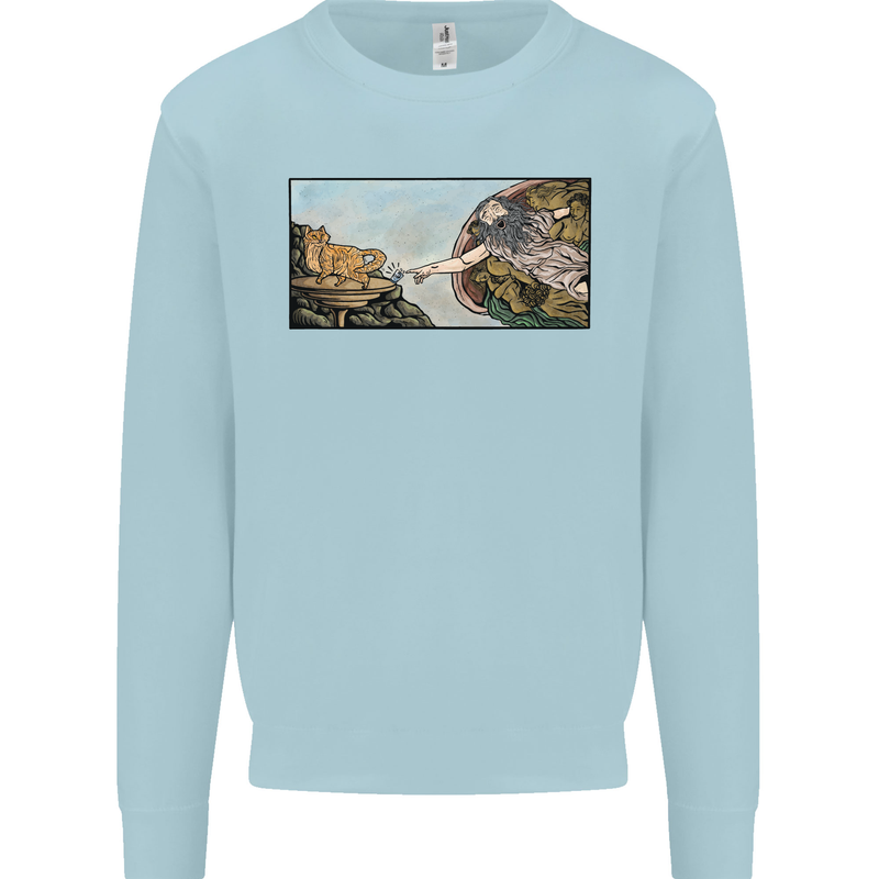 Funny Cat Creation Kids Sweatshirt Jumper Light Blue