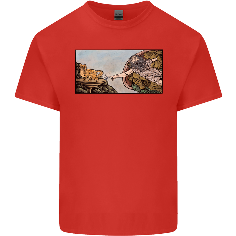 Funny Cat Creation Kids T-Shirt Childrens Red