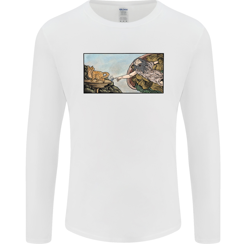 Funny Cat Creation Mens Long Sleeve T-Shirt White