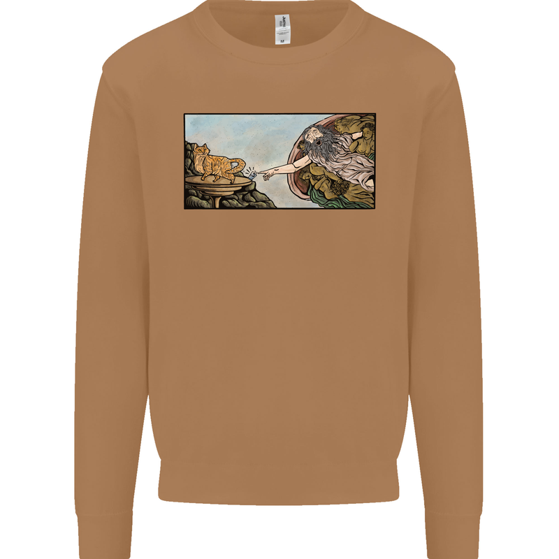 Funny Cat Creation Mens Sweatshirt Jumper Caramel Latte