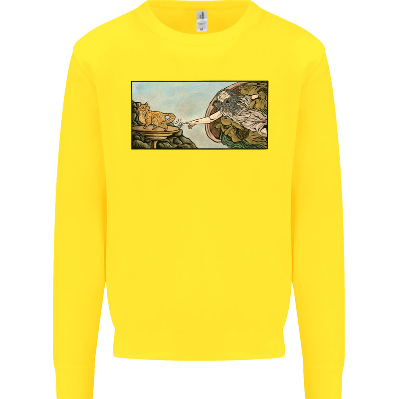 Funny Cat Creation Mens Sweatshirt Jumper Yellow