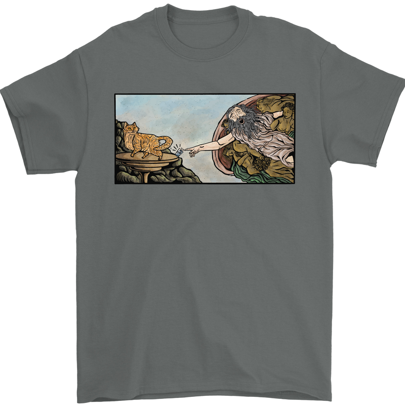 Funny Cat Creation Mens T-Shirt 100% Cotton Charcoal