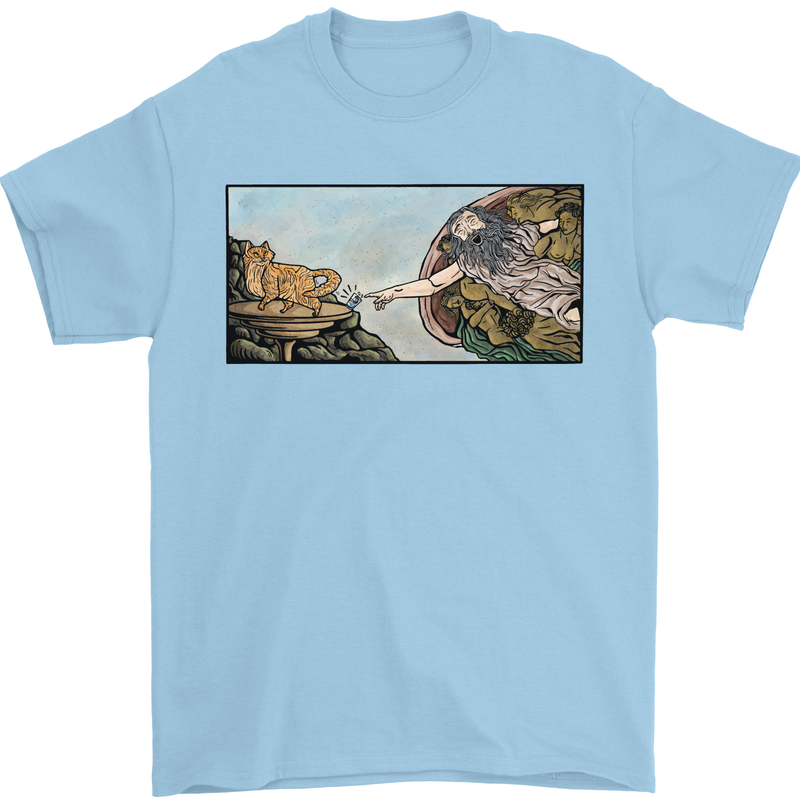 Funny Cat Creation Mens T-Shirt 100% Cotton Light Blue