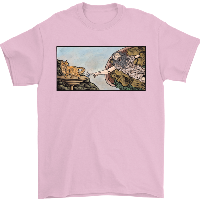 Funny Cat Creation Mens T-Shirt 100% Cotton Light Pink