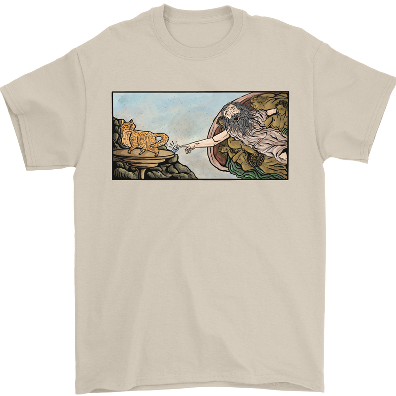 Funny Cat Creation Mens T-Shirt 100% Cotton Sand