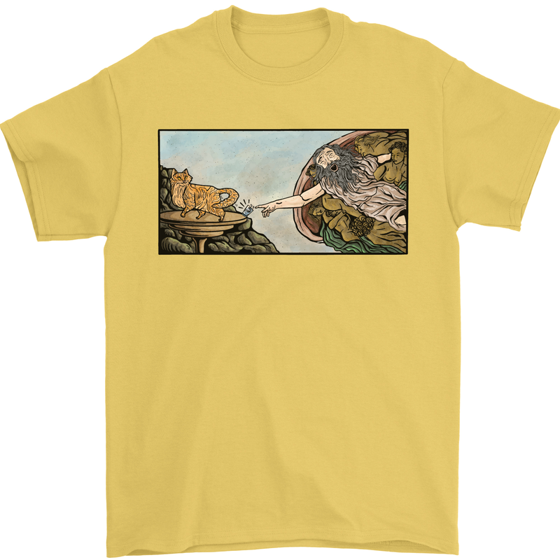 Funny Cat Creation Mens T-Shirt 100% Cotton Yellow