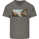 Funny Cat Creation Mens V-Neck Cotton T-Shirt Charcoal