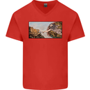 Funny Cat Creation Mens V-Neck Cotton T-Shirt Red