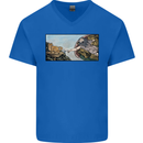 Funny Cat Creation Mens V-Neck Cotton T-Shirt Royal Blue