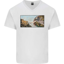 Funny Cat Creation Mens V-Neck Cotton T-Shirt White