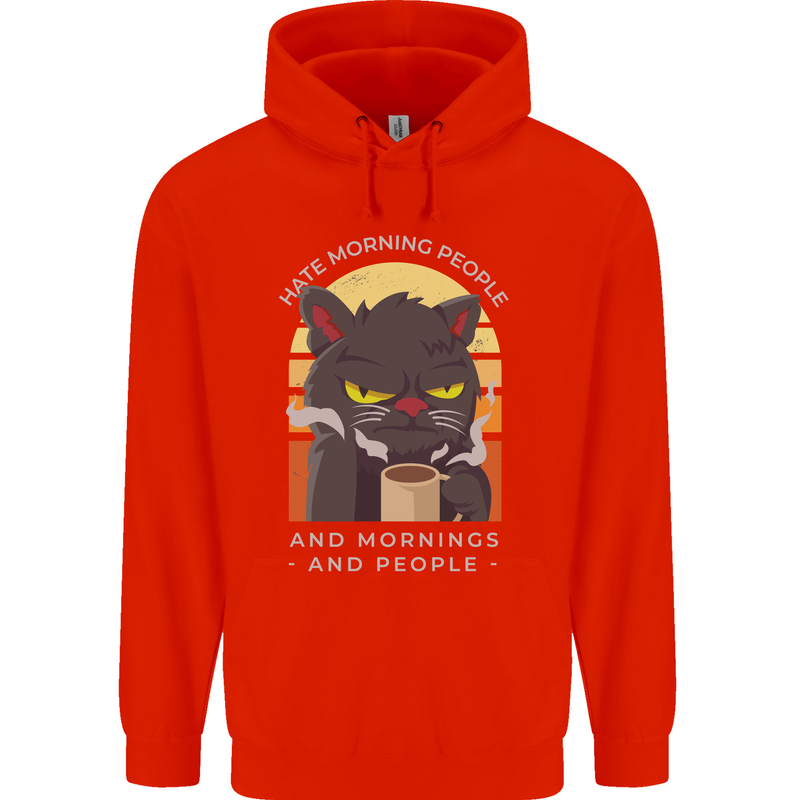 Funny Cat I Hate Morning People Coffee Childrens Kids Hoodie Bright Red