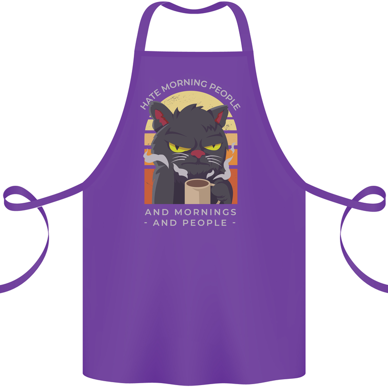 Funny Cat I Hate Morning People Coffee Cotton Apron 100% Organic Purple