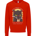 Funny Cat I Hate Morning People Coffee Kids Sweatshirt Jumper Bright Red