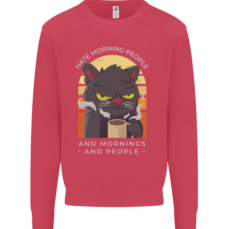 Funny Cat I Hate Morning People Coffee Kids Sweatshirt Jumper Heliconia