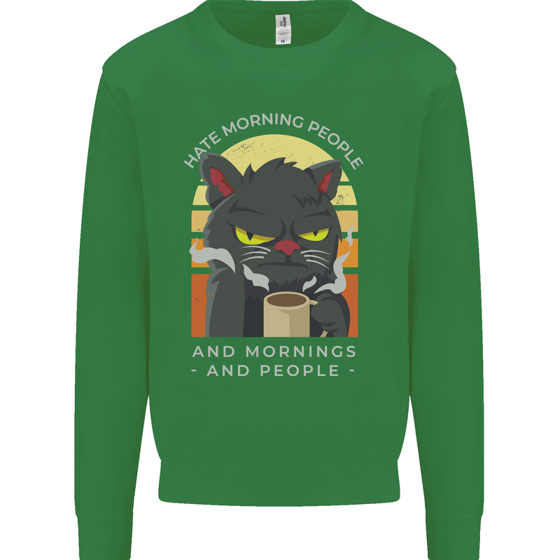 Funny Cat I Hate Morning People Coffee Kids Sweatshirt Jumper Irish Green