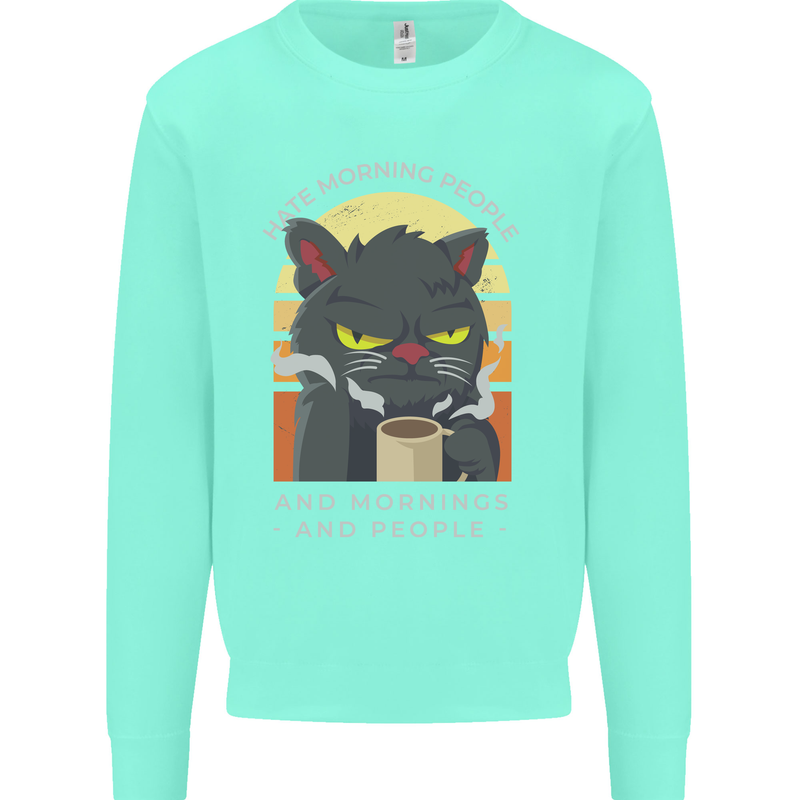 Funny Cat I Hate Morning People Coffee Kids Sweatshirt Jumper Peppermint