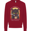 Funny Cat I Hate Morning People Coffee Kids Sweatshirt Jumper Red