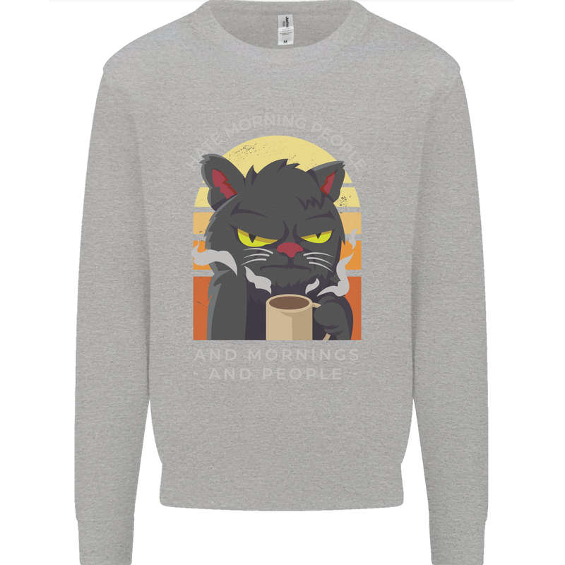 Funny Cat I Hate Morning People Coffee Kids Sweatshirt Jumper Sports Grey
