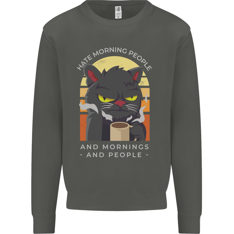 Funny Cat I Hate Morning People Coffee Kids Sweatshirt Jumper Storm Grey