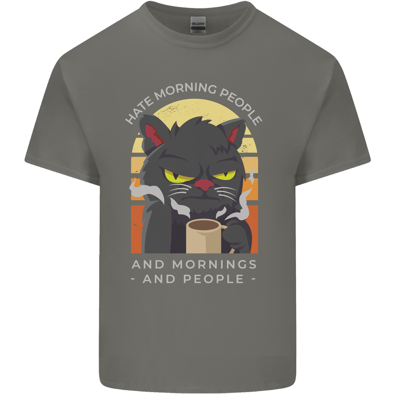 Funny Cat I Hate Morning People Coffee Kids T-Shirt Childrens Charcoal