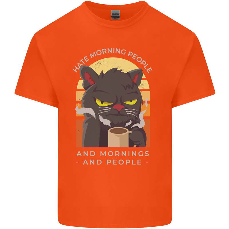 Funny Cat I Hate Morning People Coffee Kids T-Shirt Childrens Orange