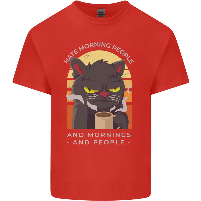 Funny Cat I Hate Morning People Coffee Kids T-Shirt Childrens Red