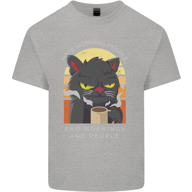 Funny Cat I Hate Morning People Coffee Kids T-Shirt Childrens Sports Grey