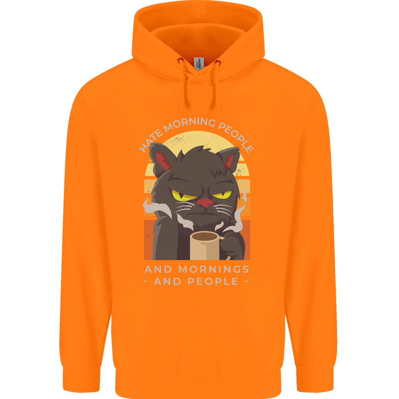 Funny Cat I Hate Morning People Coffee Mens 80% Cotton Hoodie Orange