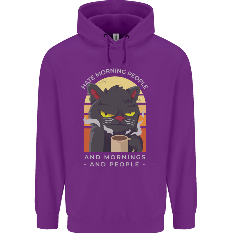 Funny Cat I Hate Morning People Coffee Mens 80% Cotton Hoodie Purple