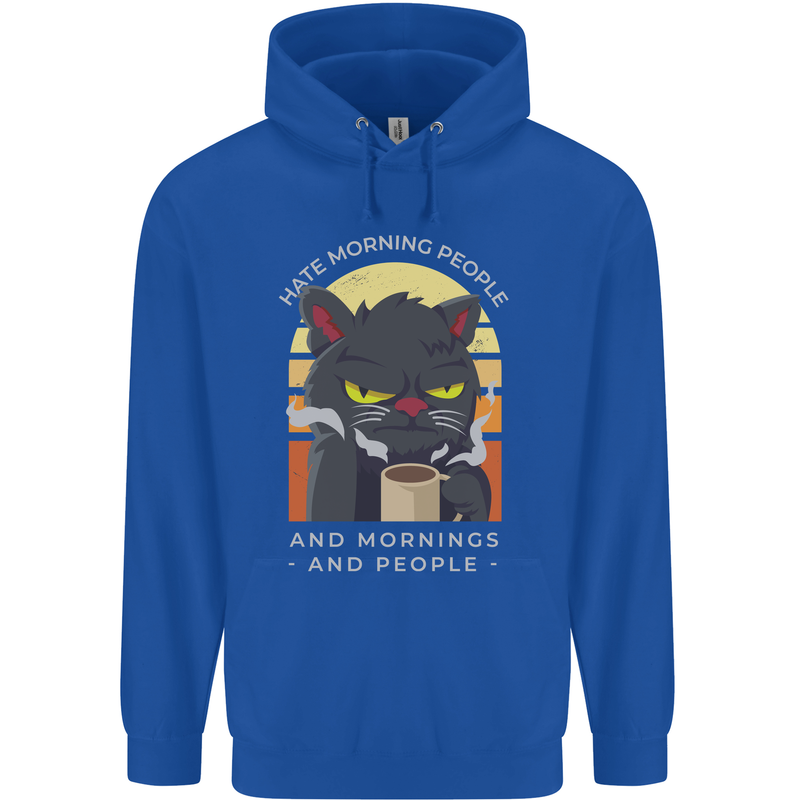 Funny Cat I Hate Morning People Coffee Mens 80% Cotton Hoodie Royal Blue