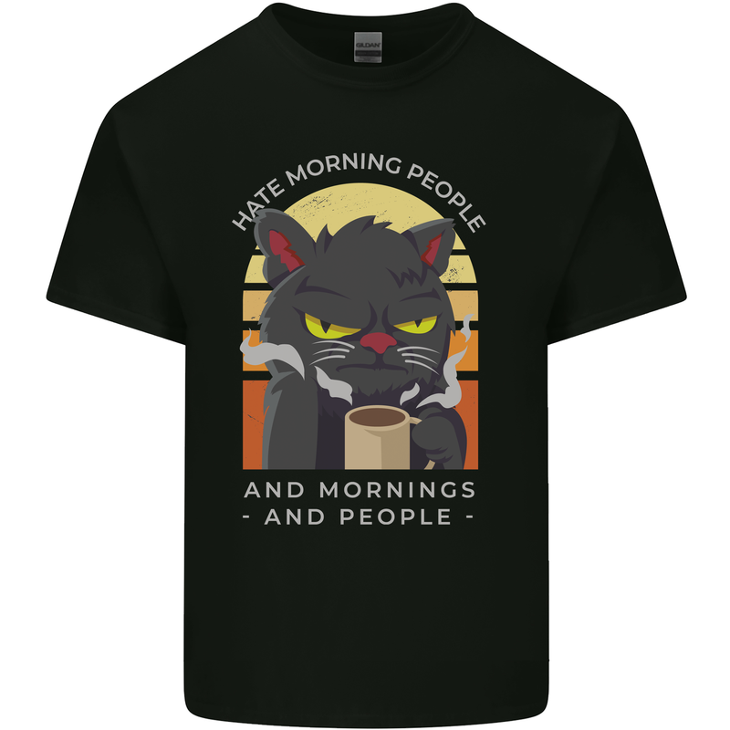 Funny Cat I Hate Morning People Coffee Mens Cotton T-Shirt Tee Top Black
