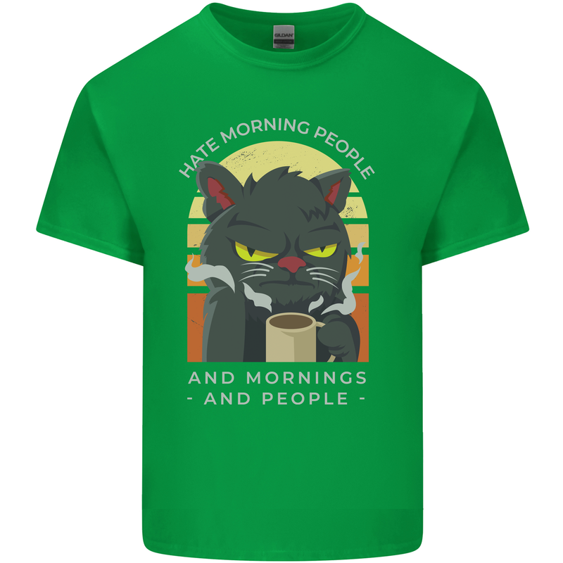 Funny Cat I Hate Morning People Coffee Mens Cotton T-Shirt Tee Top Irish Green