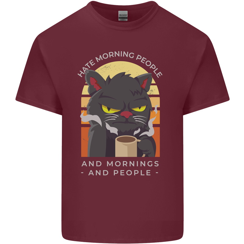 Funny Cat I Hate Morning People Coffee Mens Cotton T-Shirt Tee Top Maroon