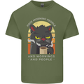 Funny Cat I Hate Morning People Coffee Mens Cotton T-Shirt Tee Top Military Green