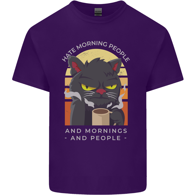 Funny Cat I Hate Morning People Coffee Mens Cotton T-Shirt Tee Top Purple