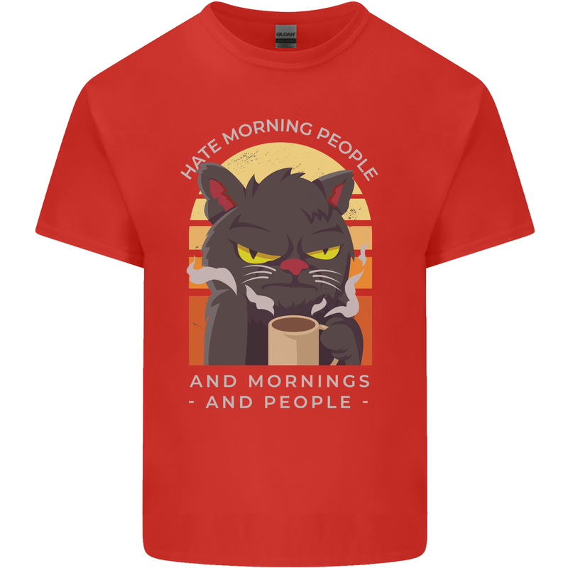 Funny Cat I Hate Morning People Coffee Mens Cotton T-Shirt Tee Top Red