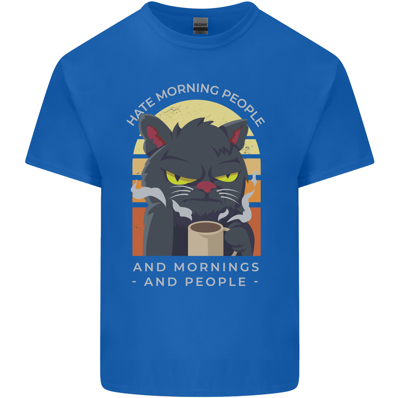 Funny Cat I Hate Morning People Coffee Mens Cotton T-Shirt Tee Top Royal Blue