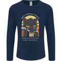 Funny Cat I Hate Morning People Coffee Mens Long Sleeve T-Shirt Navy Blue
