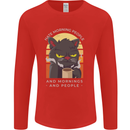 Funny Cat I Hate Morning People Coffee Mens Long Sleeve T-Shirt Red