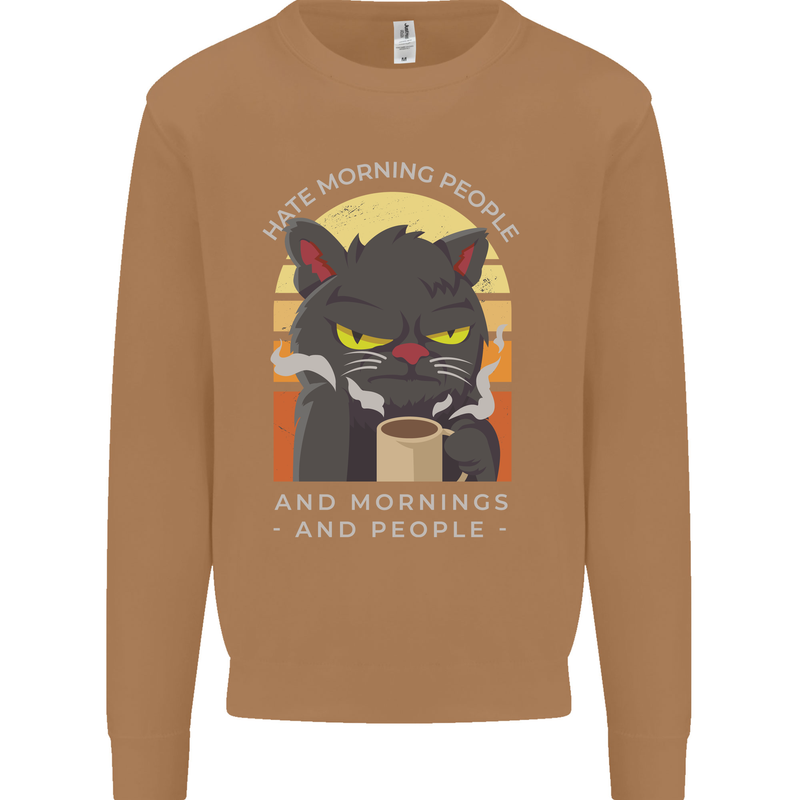 Funny Cat I Hate Morning People Coffee Mens Sweatshirt Jumper Caramel Latte