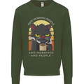 Funny Cat I Hate Morning People Coffee Mens Sweatshirt Jumper Forest Green