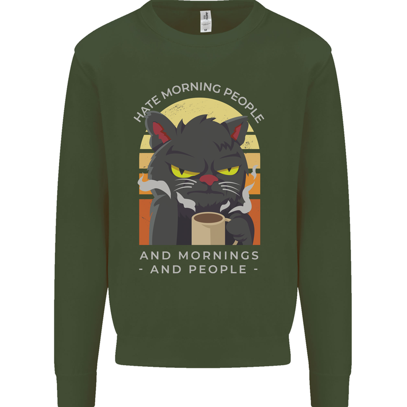 Funny Cat I Hate Morning People Coffee Mens Sweatshirt Jumper Forest Green