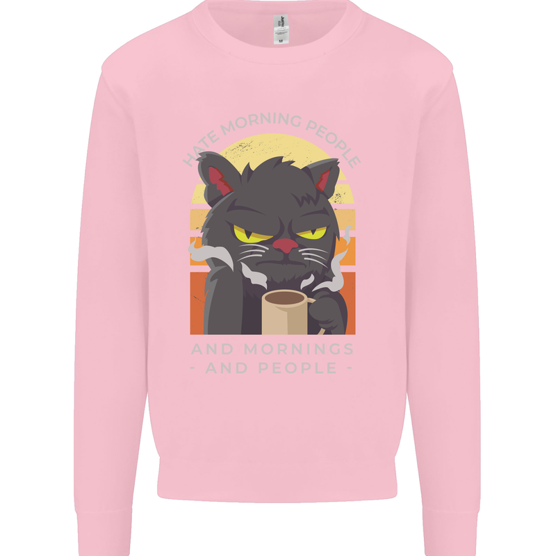 Funny Cat I Hate Morning People Coffee Mens Sweatshirt Jumper Light Pink