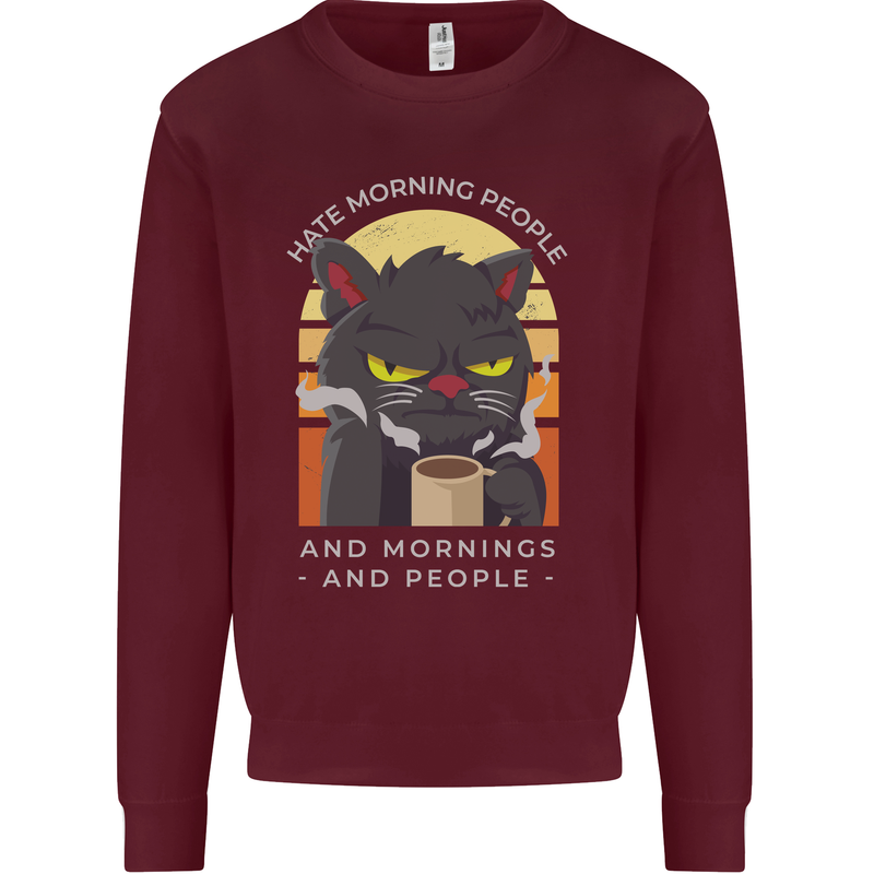 Funny Cat I Hate Morning People Coffee Mens Sweatshirt Jumper Maroon