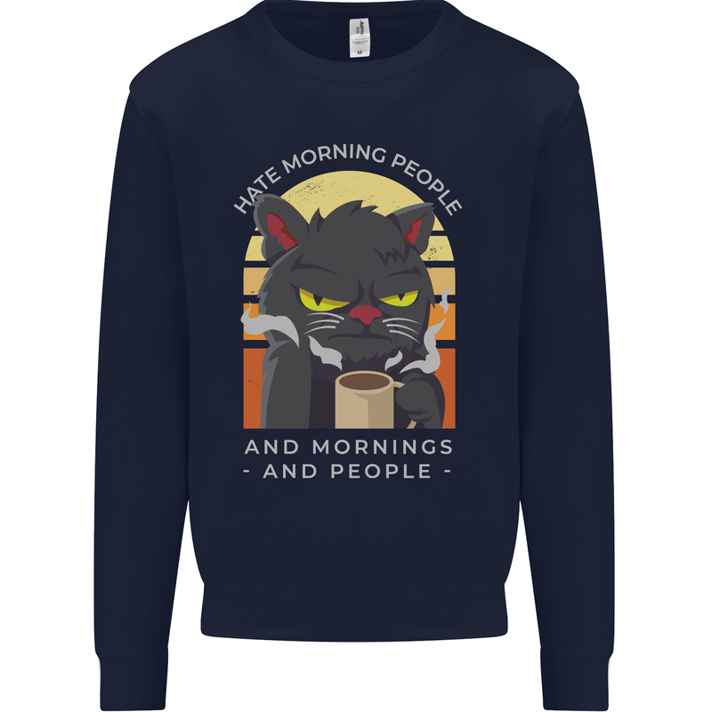 Funny Cat I Hate Morning People Coffee Mens Sweatshirt Jumper Navy Blue