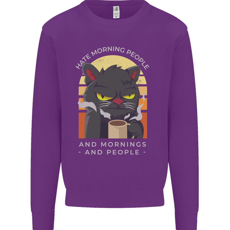 Funny Cat I Hate Morning People Coffee Mens Sweatshirt Jumper Purple